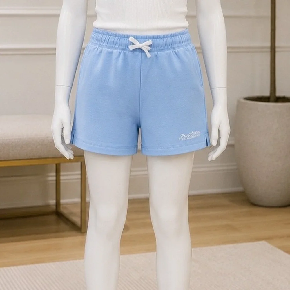 Justice Girls Sweatshorts Blue Fleece Lined Elastic Waist Size L 12/14